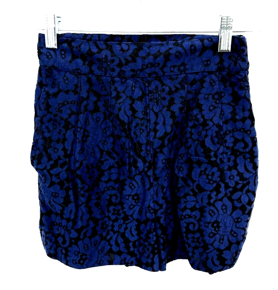 Pantalones Cortos Zara Mujer XS Azul Negro Encaje Superpuesto Cremallera Lateral Dobladillo Curvo Y2K Años 90 Foto 1 de 4