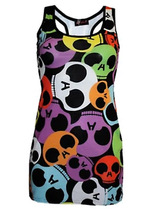 Nuevo Mujer Múltiple Arcoiris Calaveras Estampado Camiseta Larga Verano Vestido - Picture 1 of 3