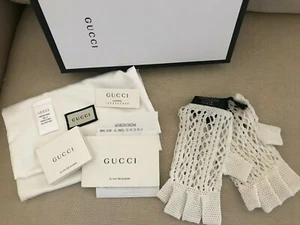 $1010 NWT Auth Gucci Gloves White Knit Maril Fingerless Evening/Wedding - Picture 1 of 9