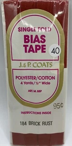 J.&P. Coats 1/2" Wide Single Fold Bias Tape 4-Yards 184 Brick Rust Poly/Cotton - Picture 1 of 5