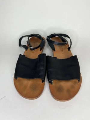 n.d.c. Sandalias planas con correa al tobillo hechas a mano para mujer talla 40 EE. UU. 9 cuero negro  Foto 1 de 4