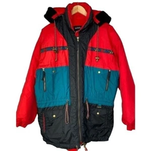 Vintage Edelweiss Damen Skijacke Kapuze rot blau schwarz Gr. extra groß XL - Bild 1 von 16