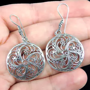 Pendientes redondos hechos a mano de plata esterlina 925 de estilo étnico - Imagen 1 de 4