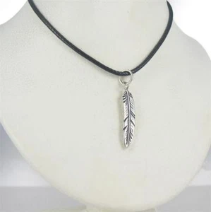 .925 Sterling Silver Feather Pendant & Cord Spiritual Jewelry No Stone - Picture 1 of 1