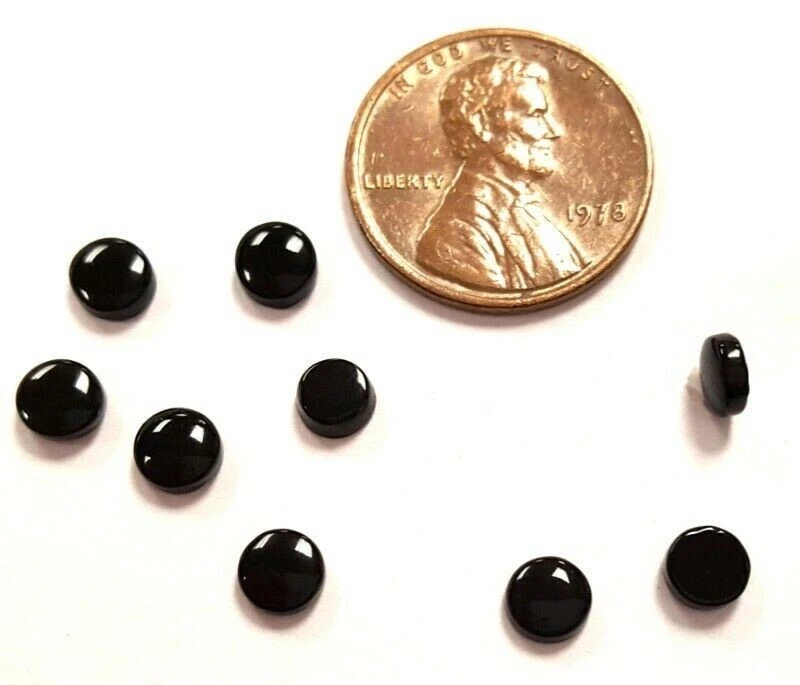 6 PEDRAS PRECIOSAS VINTAGE GENUÍNAS DE ÔNIX PRETO 5mm. PLACAS CABOCHÃO REDONDAS E518 - Imagem 1 de 1