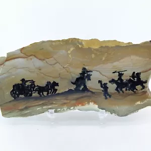 Immagine Jasper Slab, dipinto, cowboy, indiani, pietra preziosa, marrone, nero, #R-3239 - Foto 1 di 7