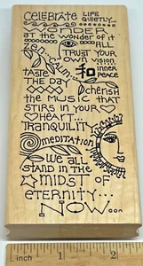 Paula Best Zen Wisdom Wood Mounted Rubber Stamp Celebrate Life Saying Meditation - Picture 1 of 4