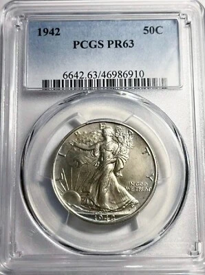 1942 PCGS PR63 Walking Liberty SILVER Half Dollar Coin NICE CH PROOF WL #910  NR - Image 1 of 4