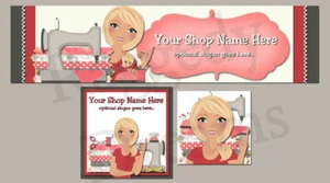 Diseño de pancarta publicitaria de tienda ebay con logotipo a juego - rubia con máquina de coser - Imagen 1 de 1