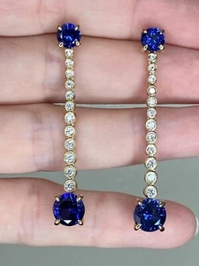 14K Gelbgold plattiert 2 Karat simulierte runde Tansanit Ohrhänger für Damen - Bild 1 von 4