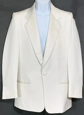 Pierre Cardin Size 39S Etoile White Striped Tuxedo Jacket Notched Satin Lapels - Image 1 of 4