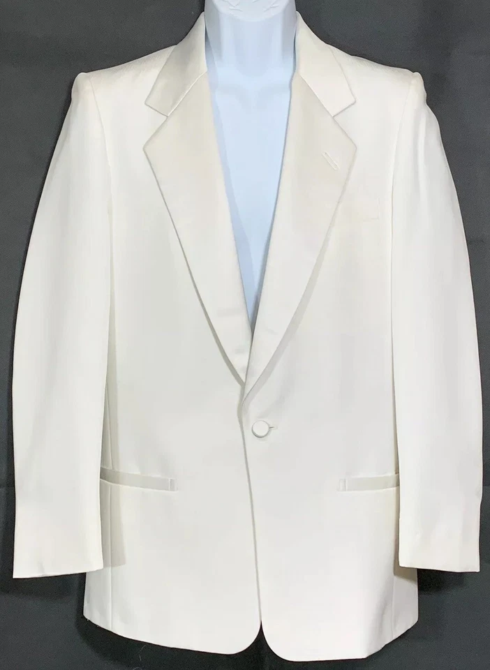Pierre Cardin Size 40R Etoile White Striped Tuxedo Jacket Notched Satin Lapels - Image 1 of 4