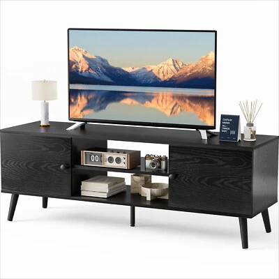 IDLE WAY Media Console Table for 55-60 inch TV - Black TV Stand Entertainment Center