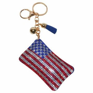 American Flag Star Keychain for Women and Girls, Bling Backpack Charm, Rhineston - Picture 1 of 7