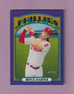 2021 TOPPS HERITAGE CHROME BRYCE HARPER PURPLE REFRACTOR BASEBALL CARD- PHILLIES - Picture 1 of 2