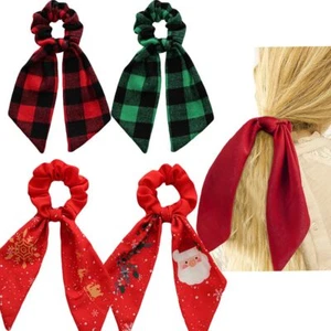 Red Green Hair Scarf with Ribbon Bow for Women Girls Bow Christmas Scrunchies... - Picture 1 of 7