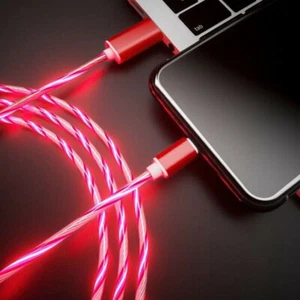 Cable Flowing Light Up Charging Cord For Charger Data Type-C iPhone USB Sync - Picture 1 of 16