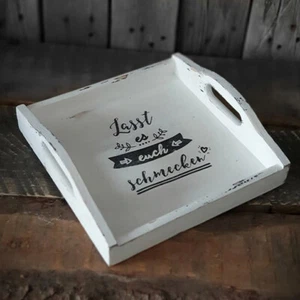 Vintage Holztablett 24x24 cm Serviertablett Landhaus Shabby Tablett Handarbeit - Bild 1 von 1