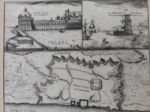 PORTUGAL LISBONNE CHATEAU BELEM CARTE NICOLAS DE FER 1705 TAGE ENCEINTE R4394 - Foto 1 di 6