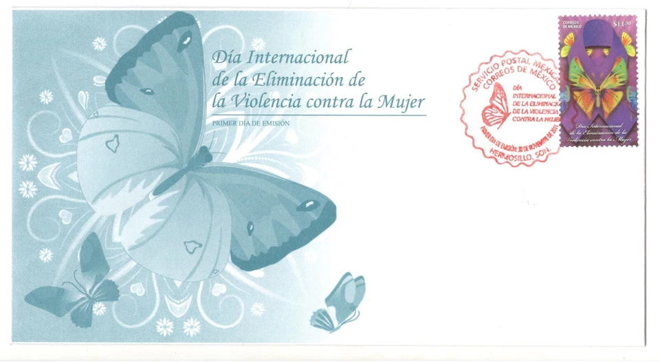 Mexico ,  first day Cover 2011 PROTECTION OF WOMEN, BUTTERFLIES - Image 1 of 1