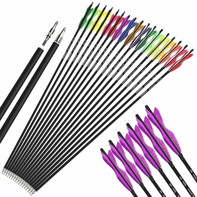 30" Carbon Arrows SP500 Turkey Feathers Archery Recurve Longbow Hunting Target - Image 1 of 4