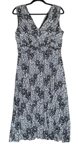 Jessica Howard Dress Womens 12 Black White Floral Midi Whimsigoth Event Cocktail - Picture 1 of 7