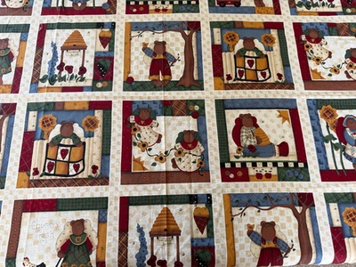 Cranston Leslie Beck Bear 8” Squares Honey Hills Patch  Fabric 44" W x 35" - Image 1 of 4