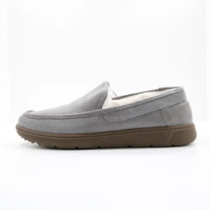 Vionic Gustavo Gray Leather Faux-Fur Lined Moccasin Slippers - Men's 8 - Picture 1 of 7