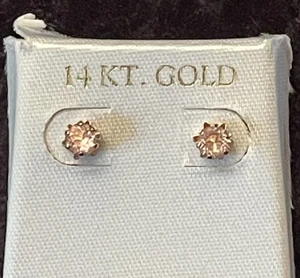 14 Karat Gold Ohrringe Rosa Morganit Orig Box Vintage Ohrstecker - Bild 1 von 12