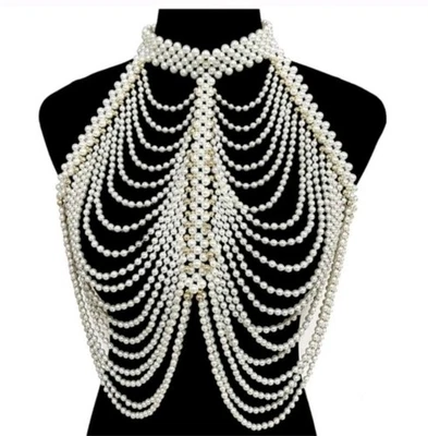 Luxurious Draped Body Chain Ivory Colored Faux Simulated Pearl Necklace  Chain  - Image 1 of 3