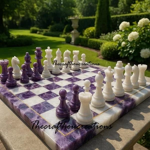 Luxury Amethyst Quartz Crystal Chess Set– Handmade Stone Chess Board–Unique Gift - Picture 1 of 9