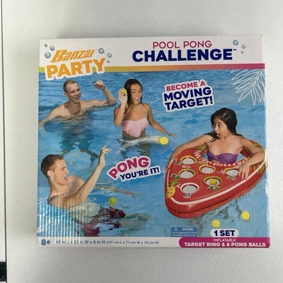 BANZAI Fiesta Piscina Pong Desafío Juego Inflable Mesa Anillo Flotante Verano Foto 1 de 2