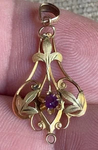 Antiker edwardianischer Lavalier-Anhänger 10k Gelbgold facettierter Schliff Amethyst Stein - Bild 1 von 17