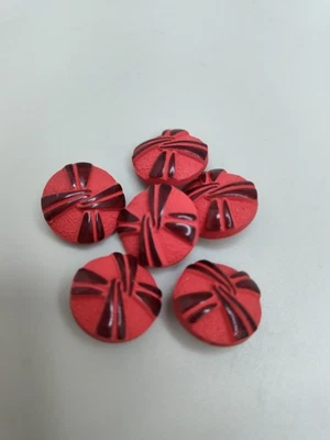 Maroon & Red Painted Buffed Celluloid Buttons (6) .75"D - Image 1 of 4