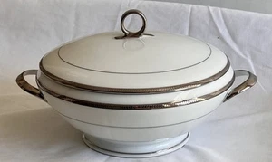 Sopera Redondo Porcelana de Limoges Jackson Seignolles Filo Platino De 24 CM - Imagen 1 de 12