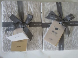 2 West Elm silky Tencel Cotton Matelasse Euro shams frost gray New w tags - Picture 1 of 1