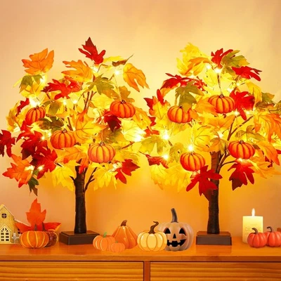 Paquete de 2 decoraciones de otoño de árbol de arce de otoño iluminado de 24 pulgadas para el hogar, T... Foto 1 de 4