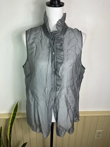 Cabi Gray Sheer Ruffle Tank L Whimsigoth Fairy Grunge Festival Top Office School - Picture 1 of 10