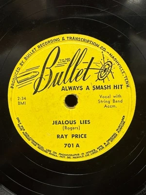 Ray Price "Jealous Lies" - Bullet 701, his first record (1950) - Image 1 of 4
