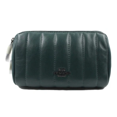 Estuche COACH Cuero Acolchado Hinchado Maquillaje Cosmético Bosque Verde Gunmetal - C6888 Foto 1 de 3
