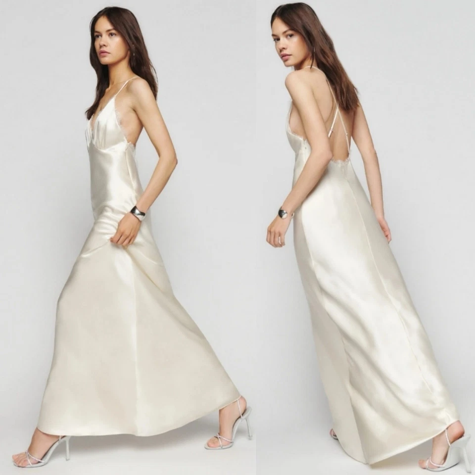 Reformation Maysen Silk Fior Di Latte Ivory Silk Lace Wedding Dress V-Neck 12 - Image 1 of 4