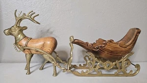 Brass & Wood Reindeer & Sleigh Christmas Decoration - MISSING Antler - Picture 1 of 19