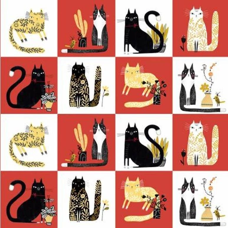 Quintal ~ Cosmo Cats Red Patchwork por Benartex ~ $3.99 Envio QUALQUER Quantidade de Tecido - Imagem 1 de 4