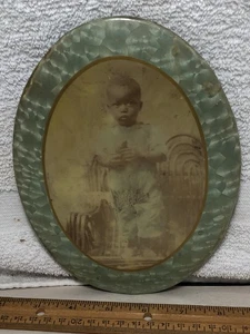 Antique Celluloid Photo Medallion Button Cute Little African American Boy - Picture 1 of 7