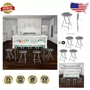 Compact 18-Inch Folding Bar Stools - Set of 4 with Padded Seats & 225lb Capacity - Picture 1 of 12