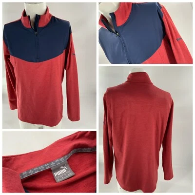 Pullover Puma 1/4 Cremallera M Para Hombre Rojo Azul Poli Spandex Manga Larga YGI B2-429 Foto 1 de 4