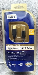 Ativa 16ft 4.9m Gold Series High Speed USB 2.0 Cable A & B Plug 735854333164 New - Picture 1 of 2