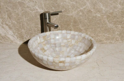 Fregadero de recipiente de mosaico de ónix 16,5 "x 6" de alto blanco (S-16W-005) L-VMR-S-16W #5 Foto 1 de 4