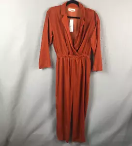 Urban Outfitters Romper Womens Medium Orange Velour Jumpsuit Stretch Fall NEW - Picture 1 of 18