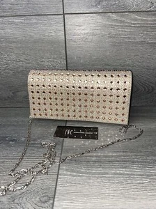 INC.Diamante Crystal Cover Flap Clutch Leather Evening Bag Wedding Prom Handbag - Picture 1 of 6